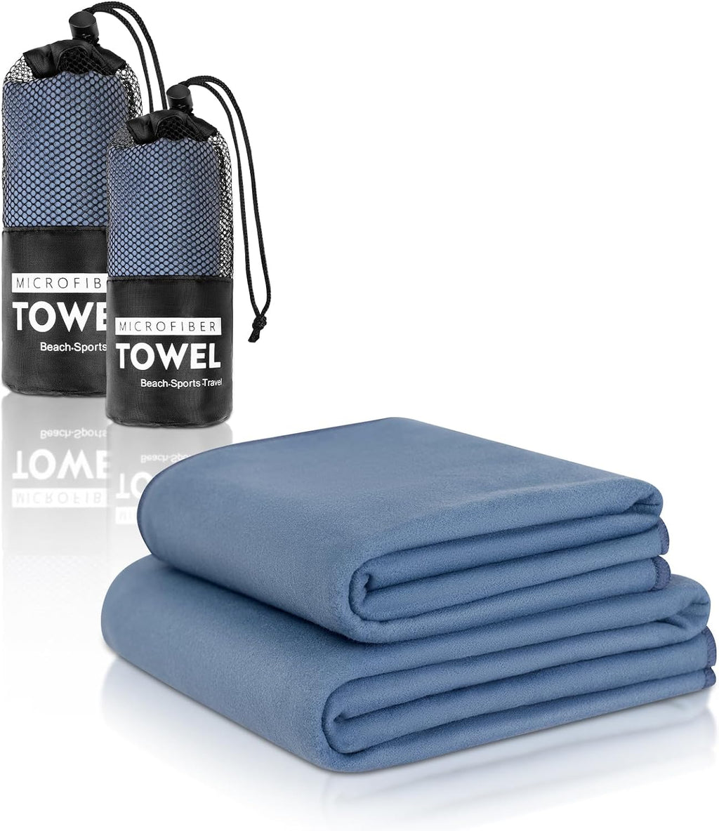 Tentock Microfiber Quick Dry Towel & Bath Towel Set - Lightweight Compact Camping Gym Travel Towels with Carry Bag(Blue)