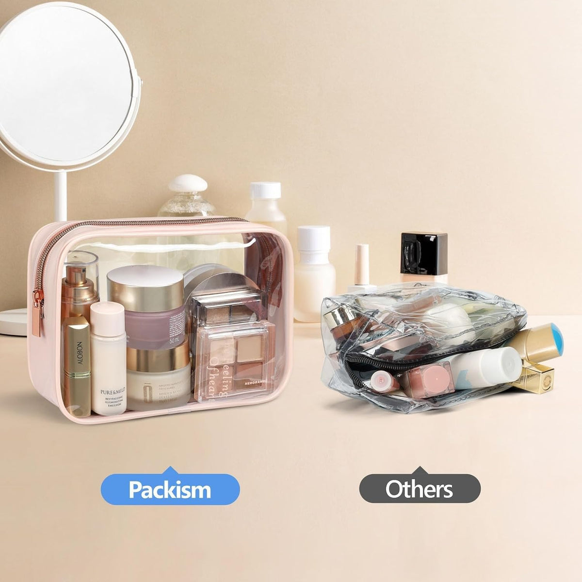 PACKISM Clear Makeup Bag Foldable - TSA Approved Toiletry Bag for Travel