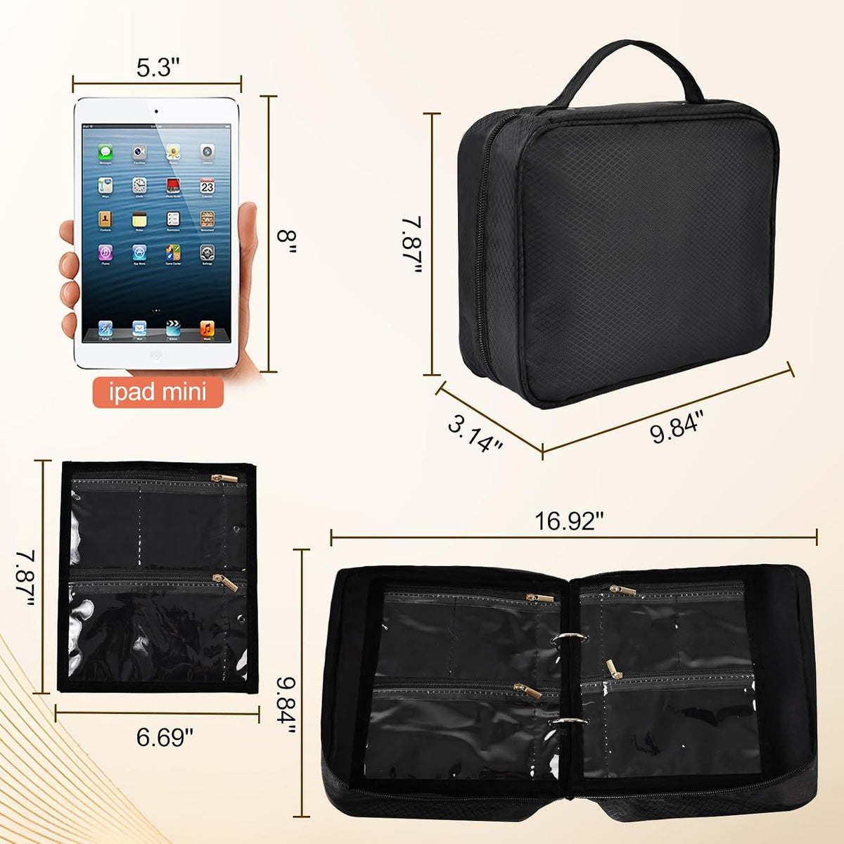 Greenfeather Anti Tarnish Jewelry Storage, Portable Jewelry Binder Organizer Travel with 6 Pcs Clear Zipper Velvet Pouches for Storing Earrings Rings Necklace Bracelet Watch 36 Compartments, Black