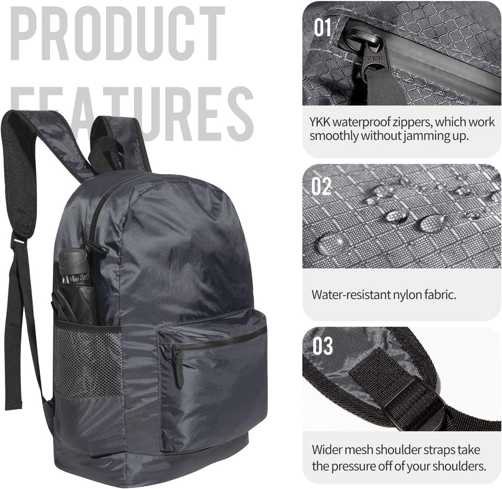 pack all 20L Lightweight Foldable Backpack, Water-Resistant Hiking Daypack