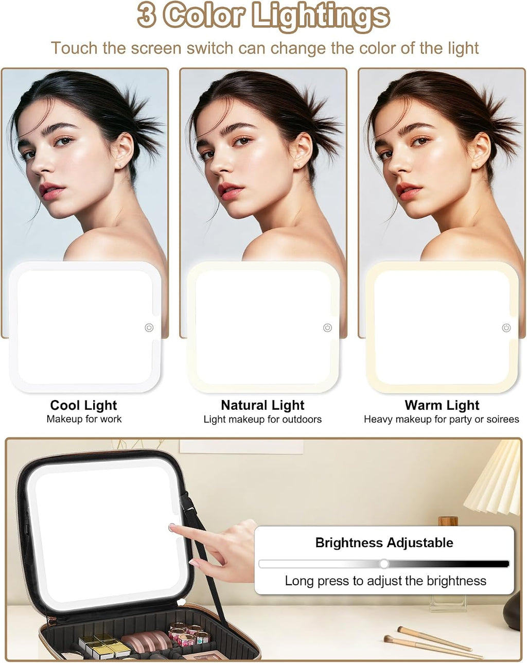 Relavel Birthday Gifts for Women Teen Girls, Initial Makeup Bag with LED Mirror, Personalized Cosmetic Organizer with 3 Light Modes, Rechargeable Travel Bag with Compartment & Adjustable Dividers - Z