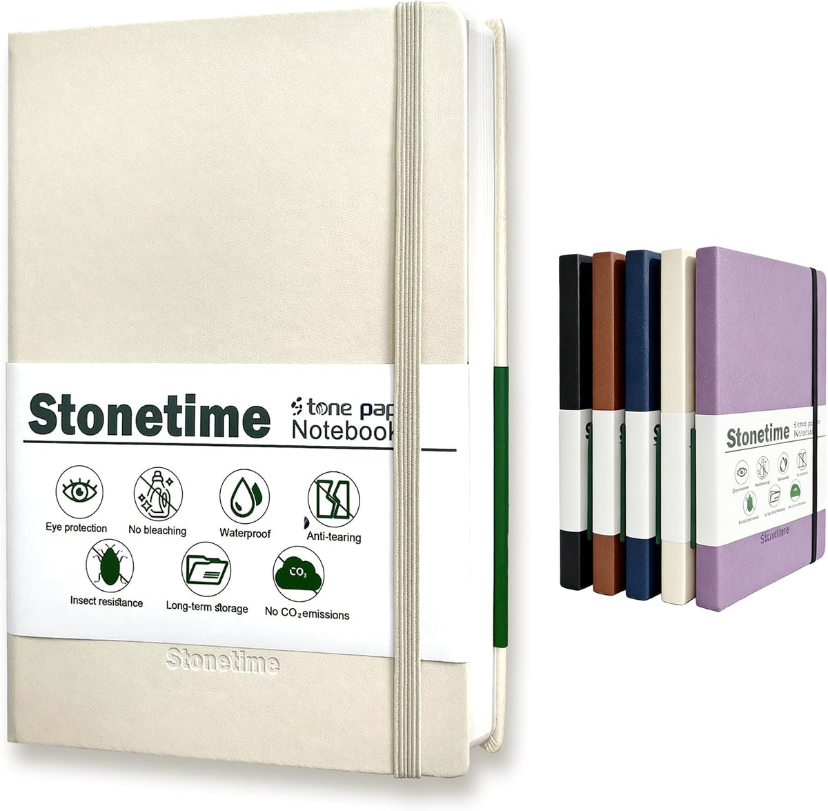 Stone Paper Dot Grid Notebook A5, Vegan Leather Hardcover Journal 160 Pages, Waterproof Notepad for Executive Office Travel（Beige）