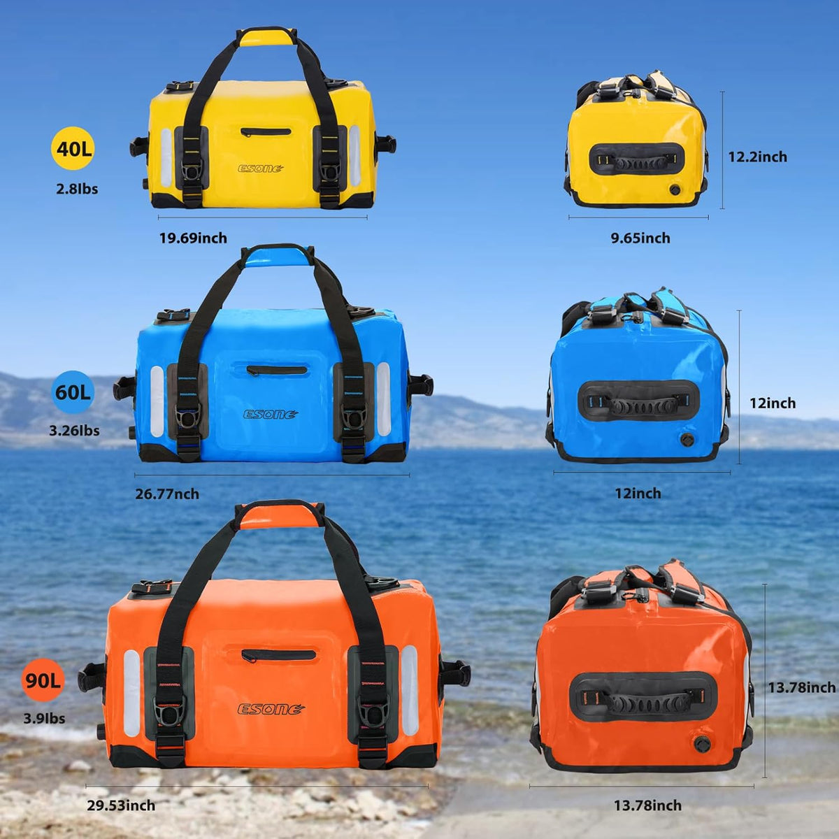 ESONE Dry Bag Backpack Waterproof Bags for Men/Women 90L Blue