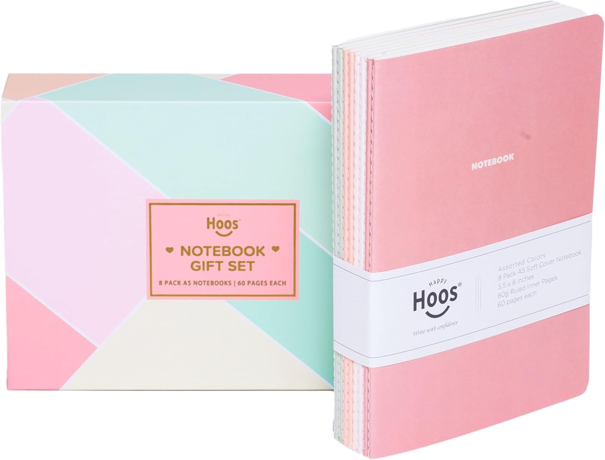 Notebook Journal (8 Pack), A5, 5.5 x 8 in, 80 gsm thick paper, Cute Soft Paper Cover Notebook Set, Thin Writing Journal for Travel, Meditation, Wedding and Dream Journals, Lightweight Lined