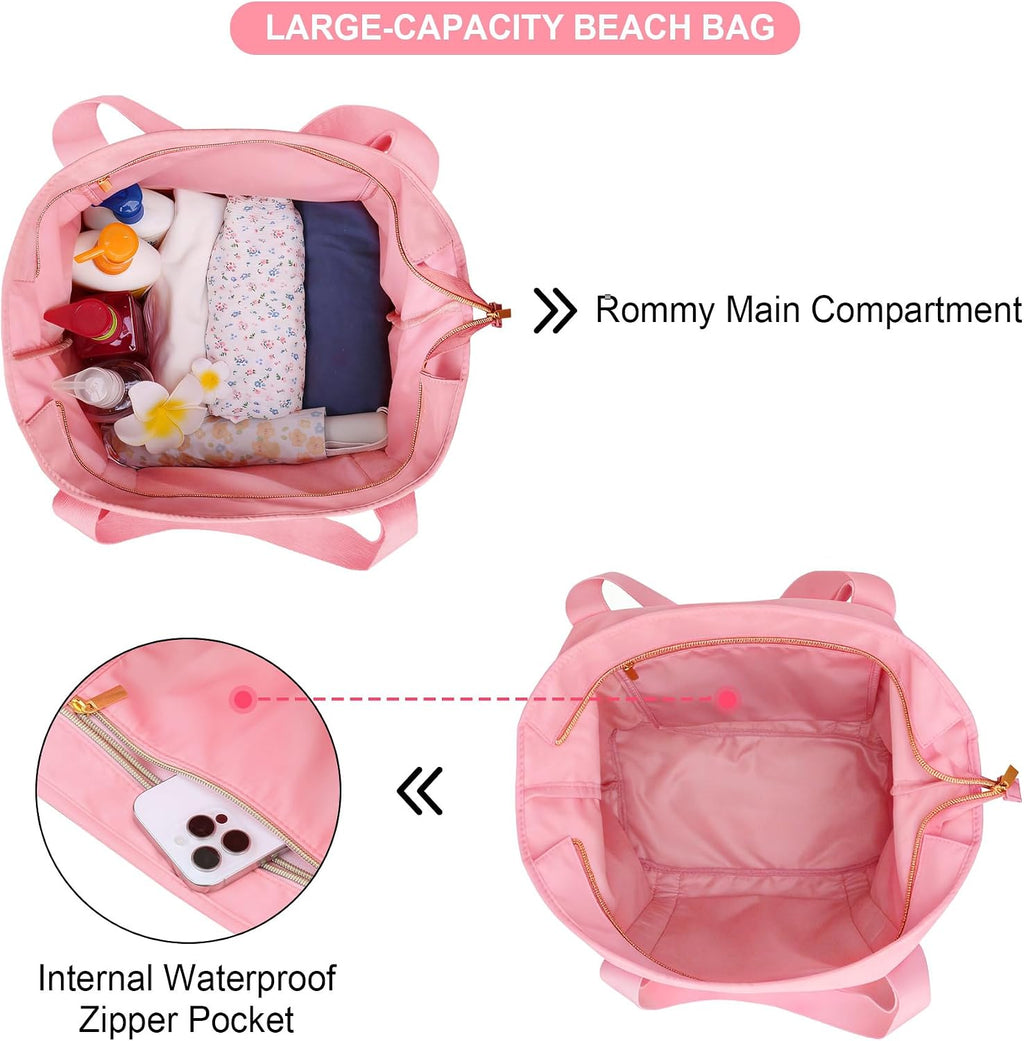 Lacdo Beach Bag for Women, Beach Tote Bag for Women, Waterproof Sandproof Foldable Pool Bag for Beach Vacation Pool Travel