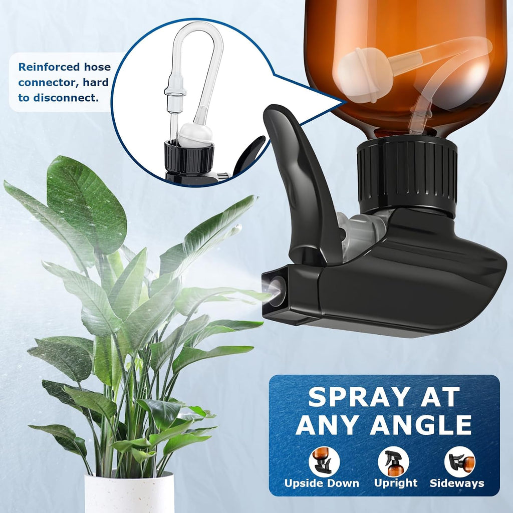 Veco 10oz Spray Bottle with Adjustable Nozzle, 360° Water Spray Bottles for Cleaning Solution, Plastic Spray Bottles for Hair Cooking Plant Pet, No Leak and Clog (3 Pack & Foldable Funnel), Brown