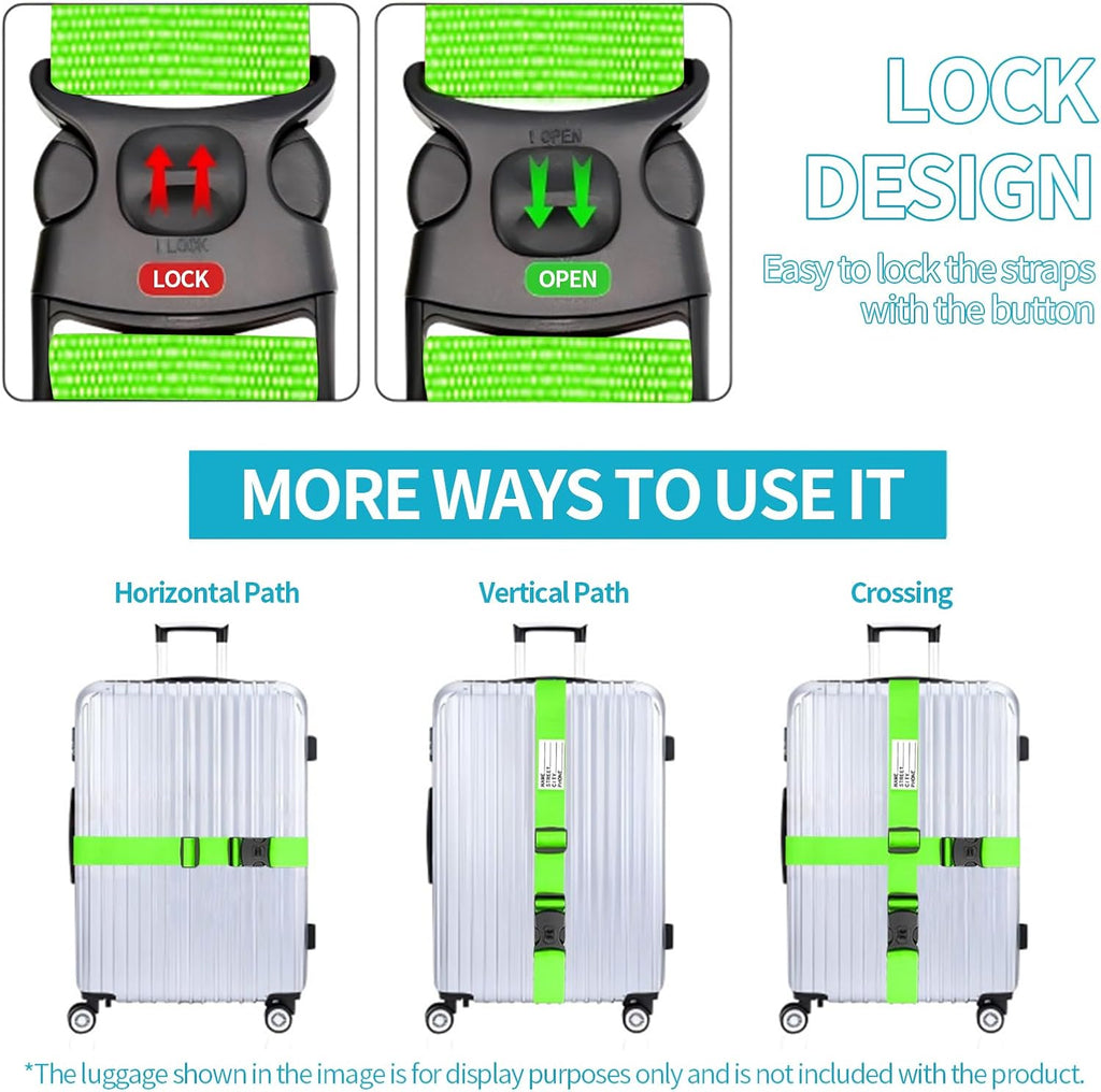 BILIONE Luggage Straps for Suitcases, Adjustable Lockable Suitcase Straps