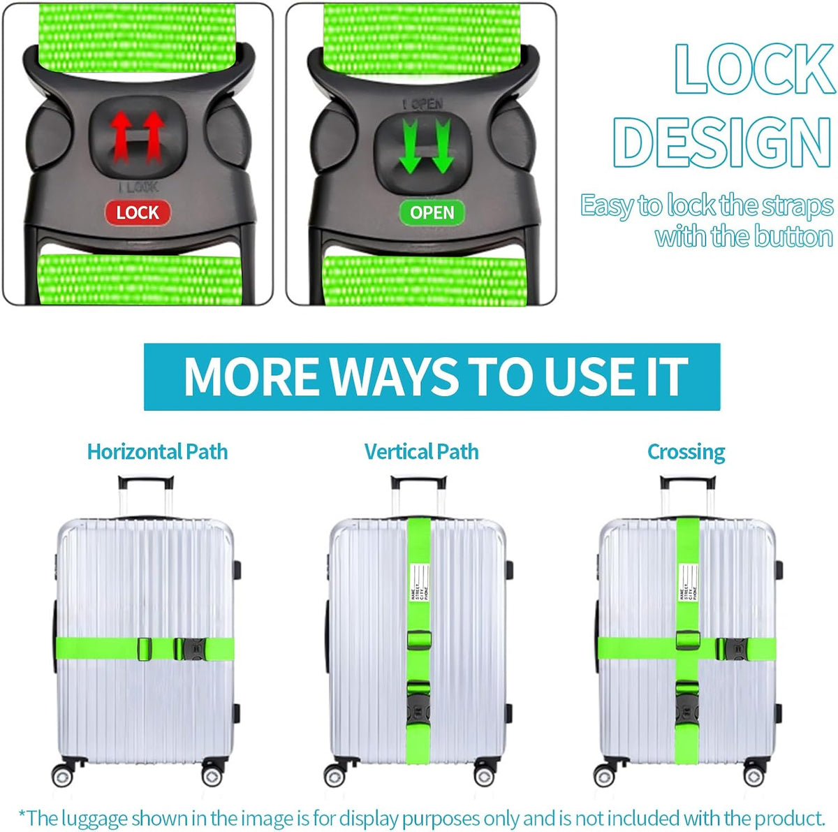 BILIONE Luggage Straps for Suitcases, Adjustable Lockable Suitcase Straps