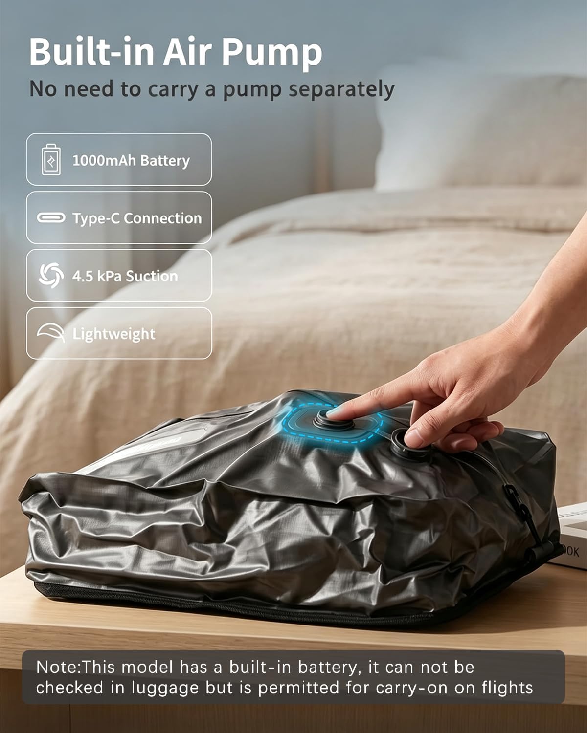4-Pack 25L Reusable Vacuum Bags for Travel, Carry On Vacuum Bags with Pump