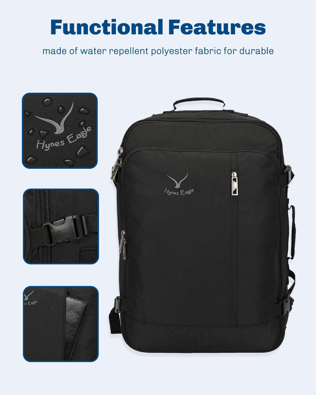 Hynes Eagle 38L Flight Approved Backpack Carry On Travel Bag for Men Women