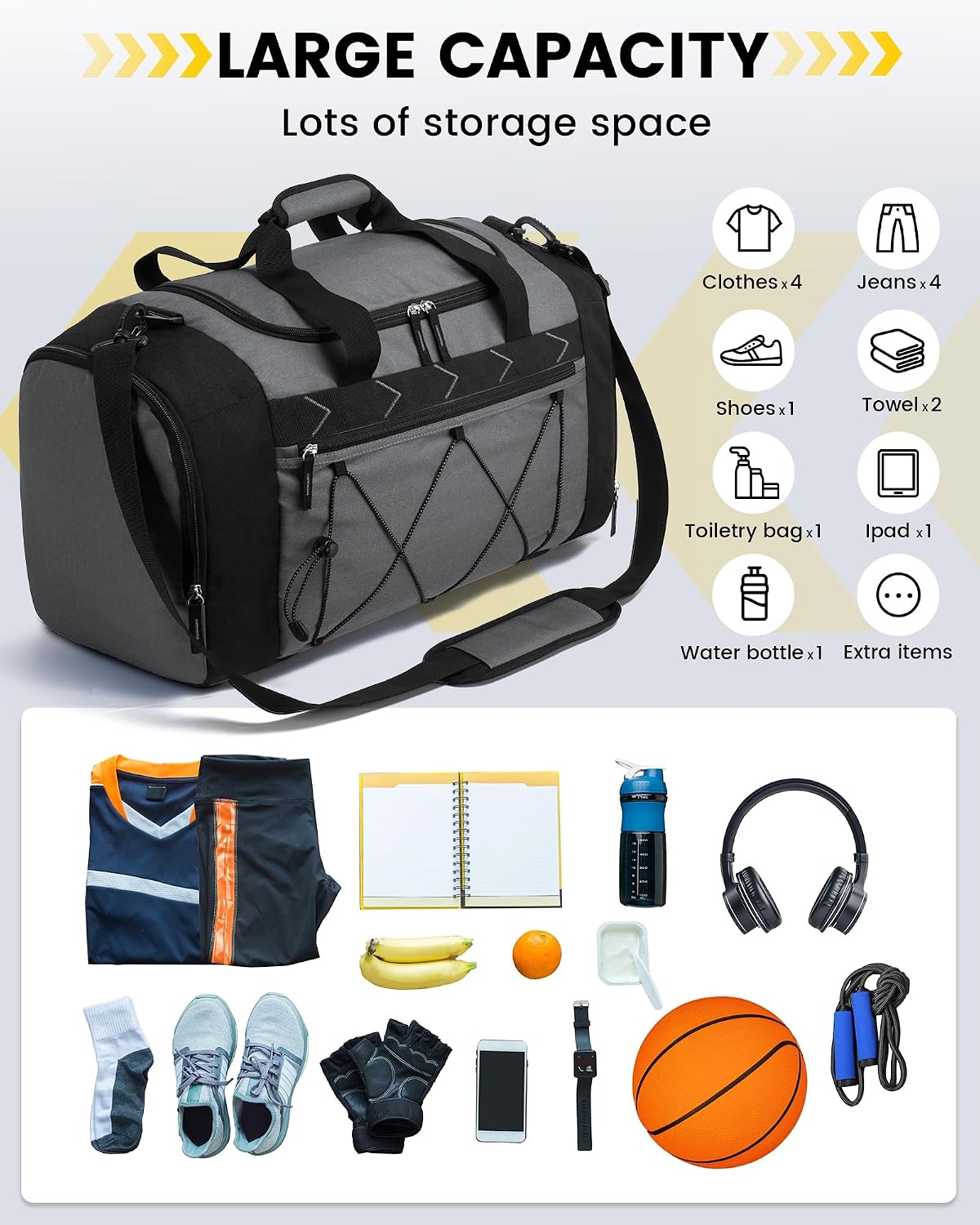 Vorspack 21 Inches Gym Bag for Men Women with Shoe Compartment - Grey