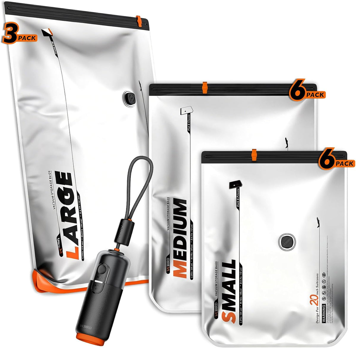 Vacbird Travel Vacuum Bags for Luggage with Cordless Pump