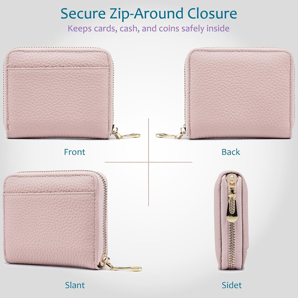 RFID Blocking Small Wallet for Women, Cute and Zip Around