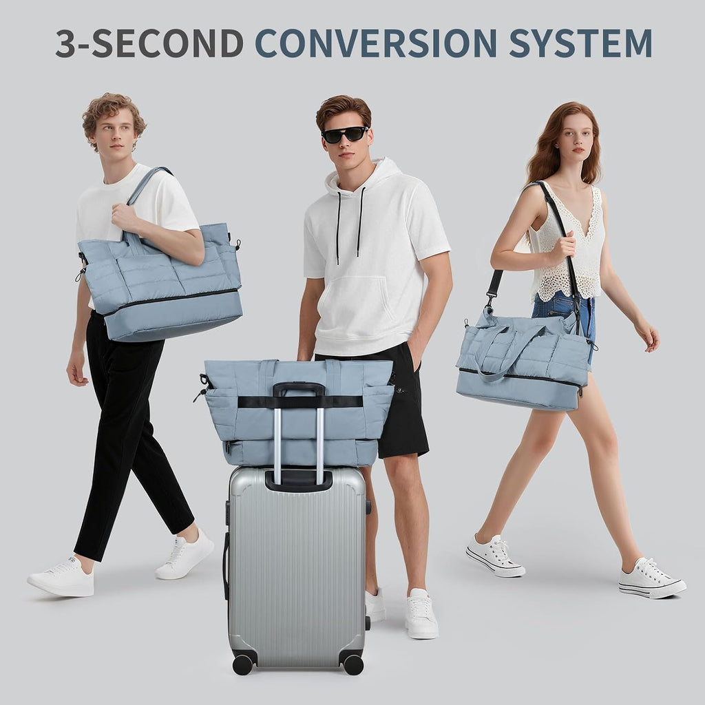 50L Travel Duffel Bag for Women, Weekender Travel Bag with Shoe Compartment & Toiletry Bag, Overnight Carry On Bag for Gym Trip, Blue
