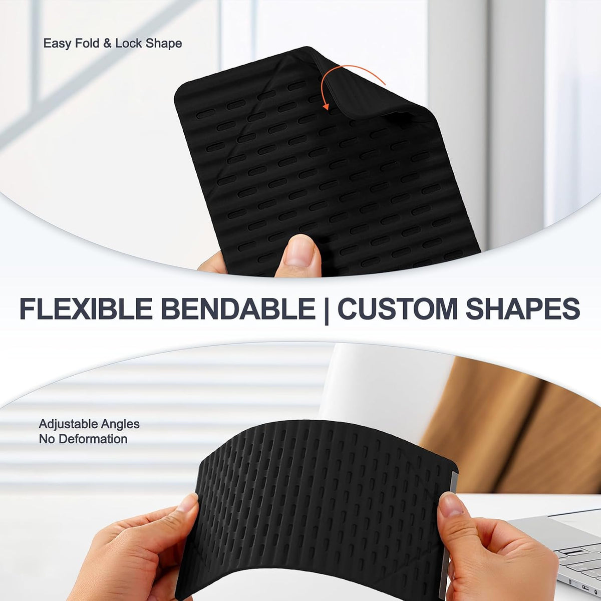 Foldable Silicone Phone Stand, 2-Pack Black, Anti-Slip, Multi-Angle
