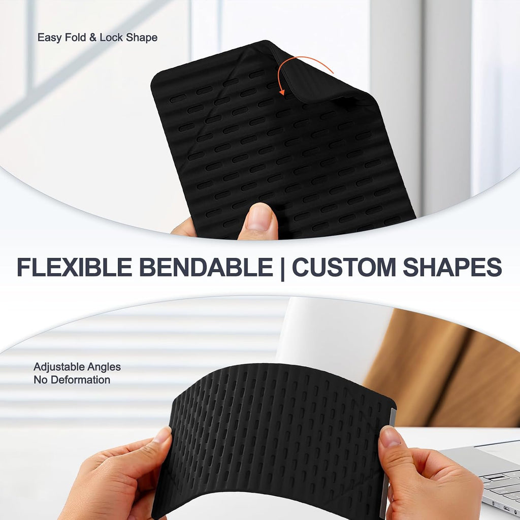 Foldable Phone Stand, Flexible Phone Holder Built-in Aluminum Anti-Slip Silicone Portable Phone Stand for Phone Tablet Laptop Bed Office Airplane Travel Black
