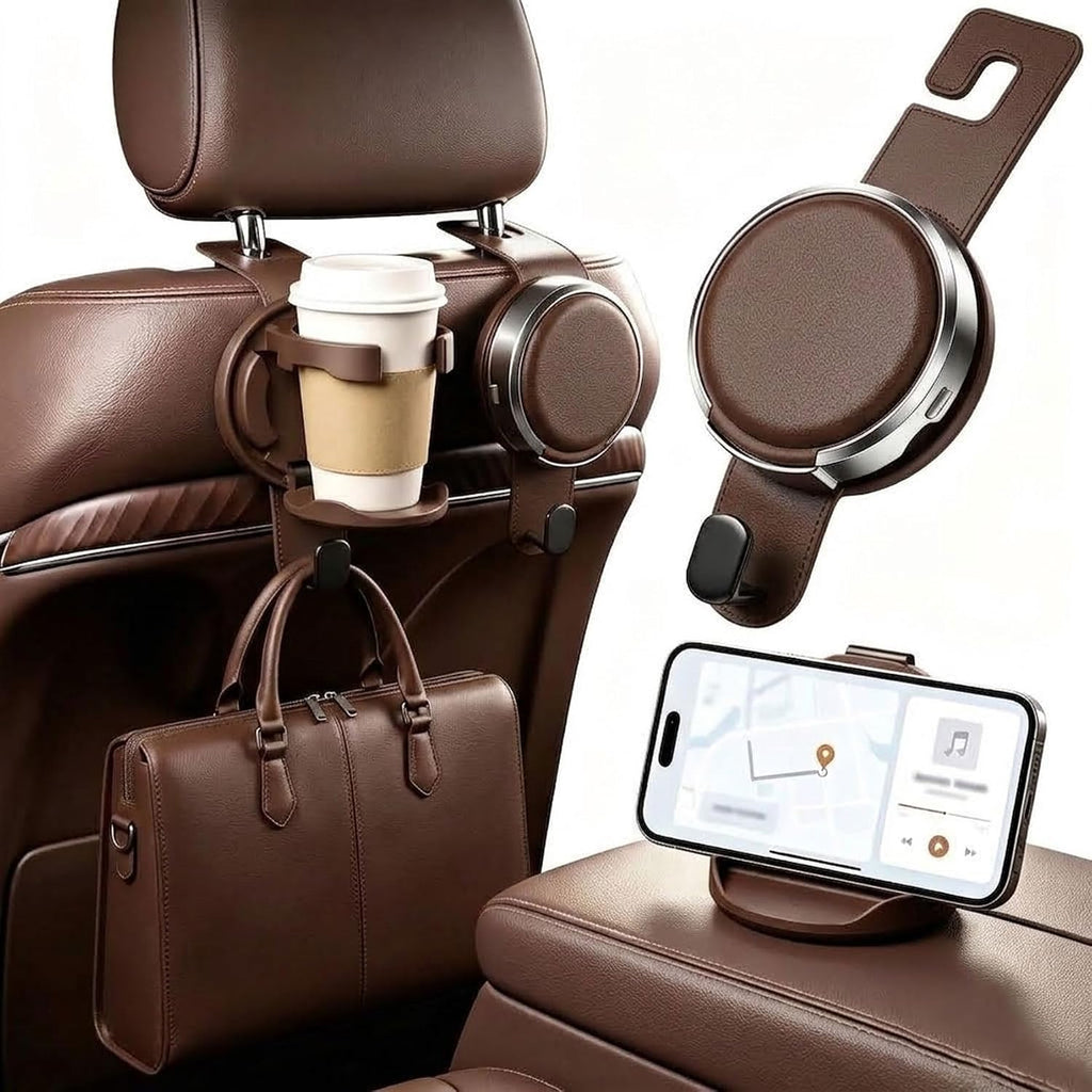 2026 New Foldable Car Door Cup Holder with Hook for Cups Phone Organizer,Brown：for Seats：2 Pack,Multi-Functional Car Mount Folds to 3.94'' and Clips to Car Doors Without Tools