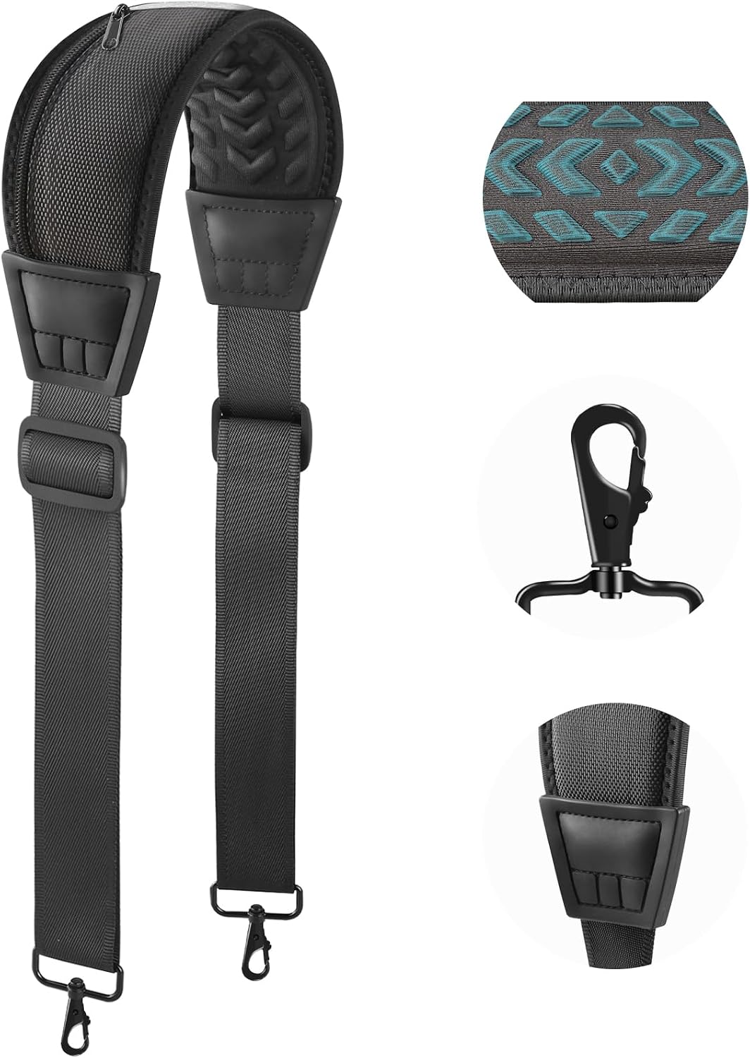 FIEIL 60" Universal Shoulder Strap, 3D Sponge Thick Padded Bag Strap with Double Adjustable Buckles and Metal Hooks, Ideal for Briefcases, Crossbody Bags, Luggage (Storage Bag + Reflective Tape)