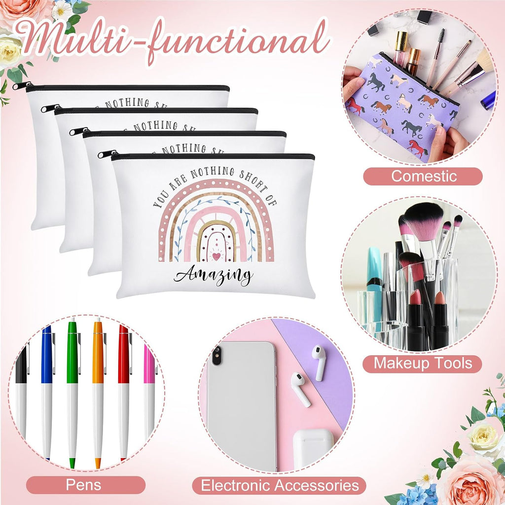 Chunful 10 Pcs Canvas Makeup Bags for Women, Amazing, White