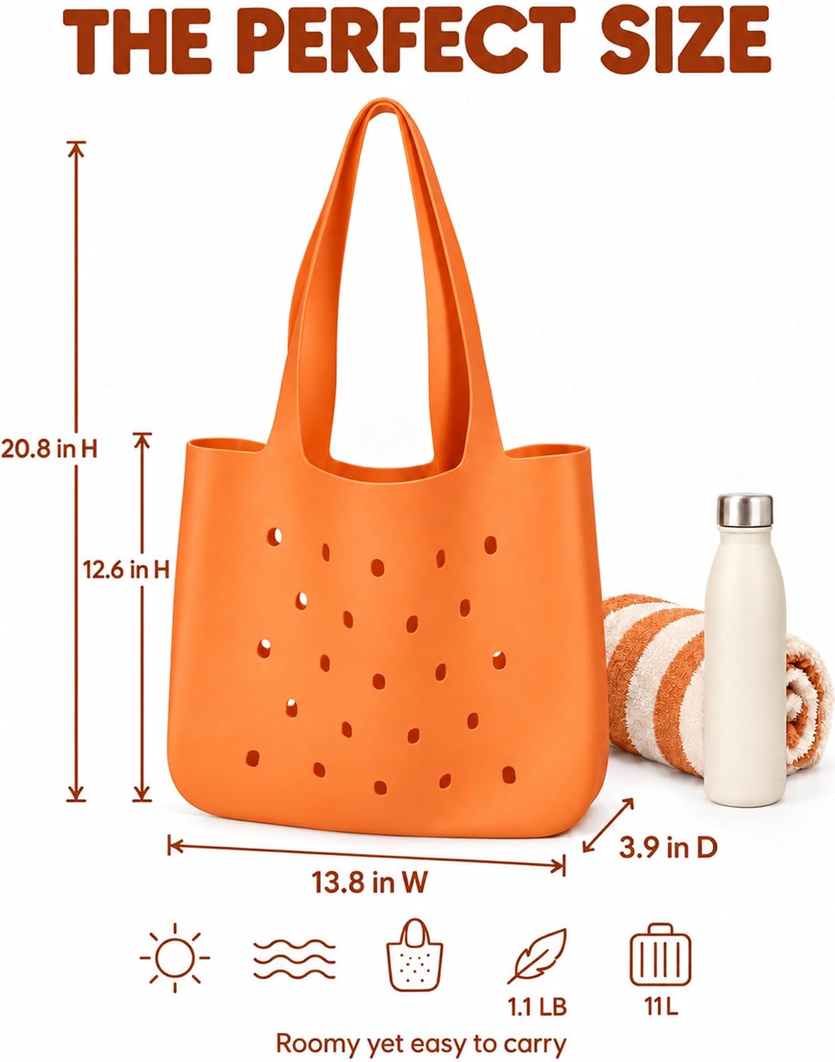 Silicone Beach Bag, Waterproof Large Tote Bag for Women, Charm Compatible Bag