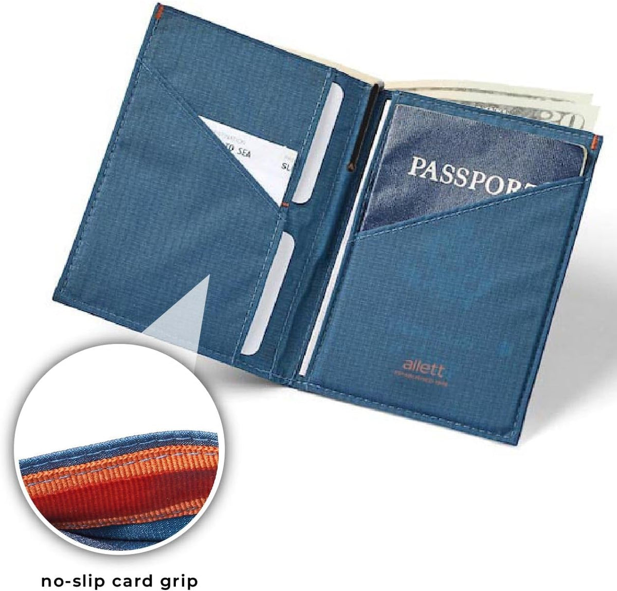 Allett Travel Wallet, RFID Blocking Slim (Nylon, Indigo Blue)