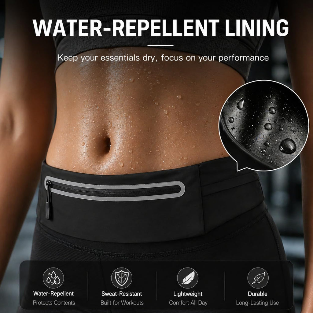 Slim No-Bounce Running Belt - Waterproof Exercise Waist Pack for Marathons, Hiking & Dog Walking - Hidden Travel Money Belt for Phones