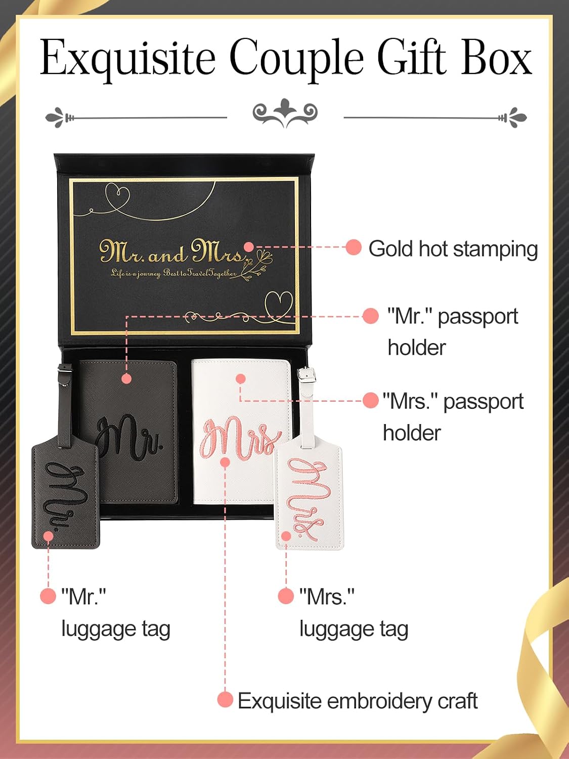 Mr and Mrs Luggage Tags Passport Holder for Wedding Bridal Shower Gifts