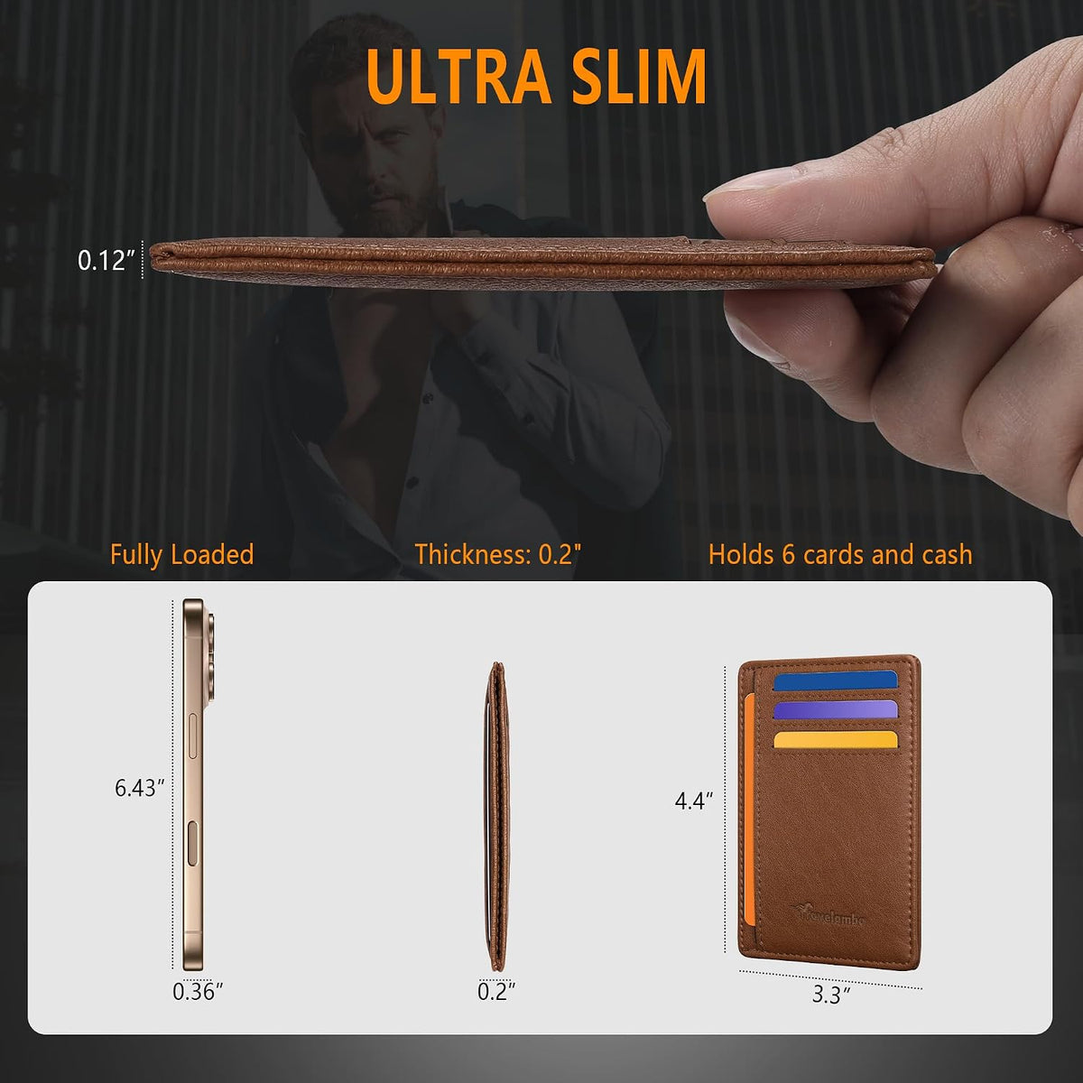 Travelambo Slim Minimalist Wallet for Men, RFID Blocking Credit Card Holder, Front Pocket ID Card Case, Gifts for Men, Husband, Boyfriend, Teenage