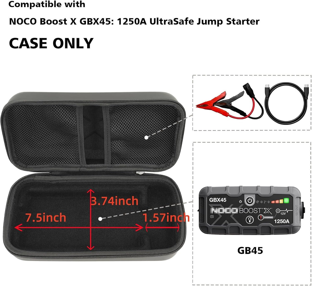 EVA Protection Case Compatible with NOCO Jump Starters - Boost X GBX45 1250A 12V UltraSafe Lithium Jump Starter (CASE ONLY)