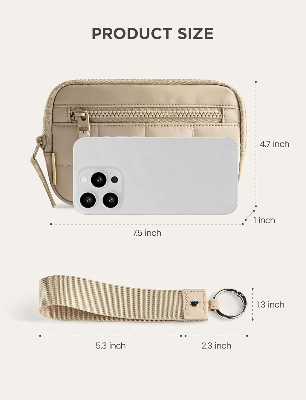 Uselike Womens Wallet Card Holder Purse with Zipper Quilted Phone Wallet RFID Blocking Small Wristlet Wallets for Everyday, Travel (Light Khaki)