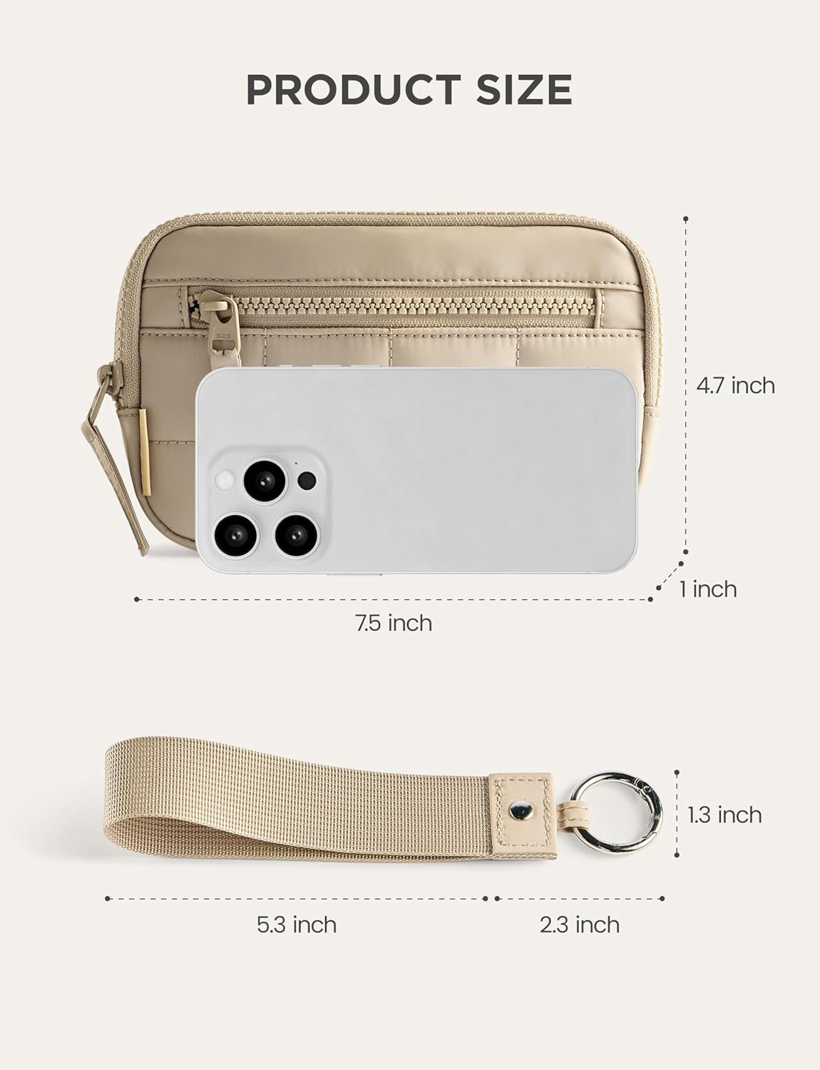 Uselike Womens Wallet Card Holder Purse with Zipper Quilted Phone Wallet RFID Blocking Small Wristlet Wallets for Everyday, Travel (Light Khaki)