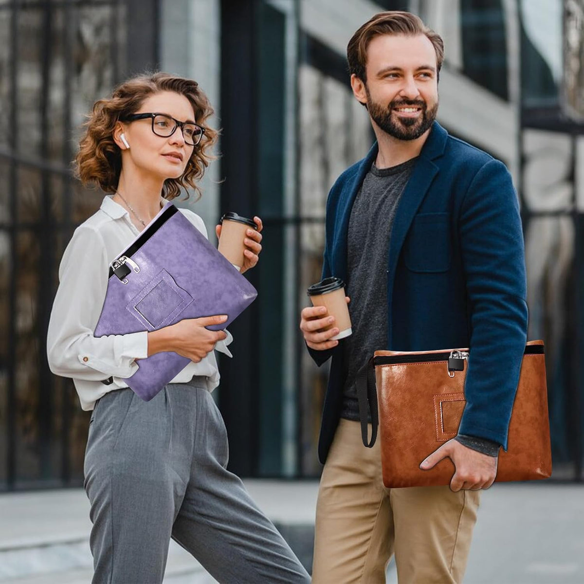 Notary Bag with Lock 13.2 * 10 Inches Purple Leather Notary Supply Bags with handle Cash Bag Locking Document Bags with 2 keys Money Bank Deposit with Zipper for Record Book Stamp Passport