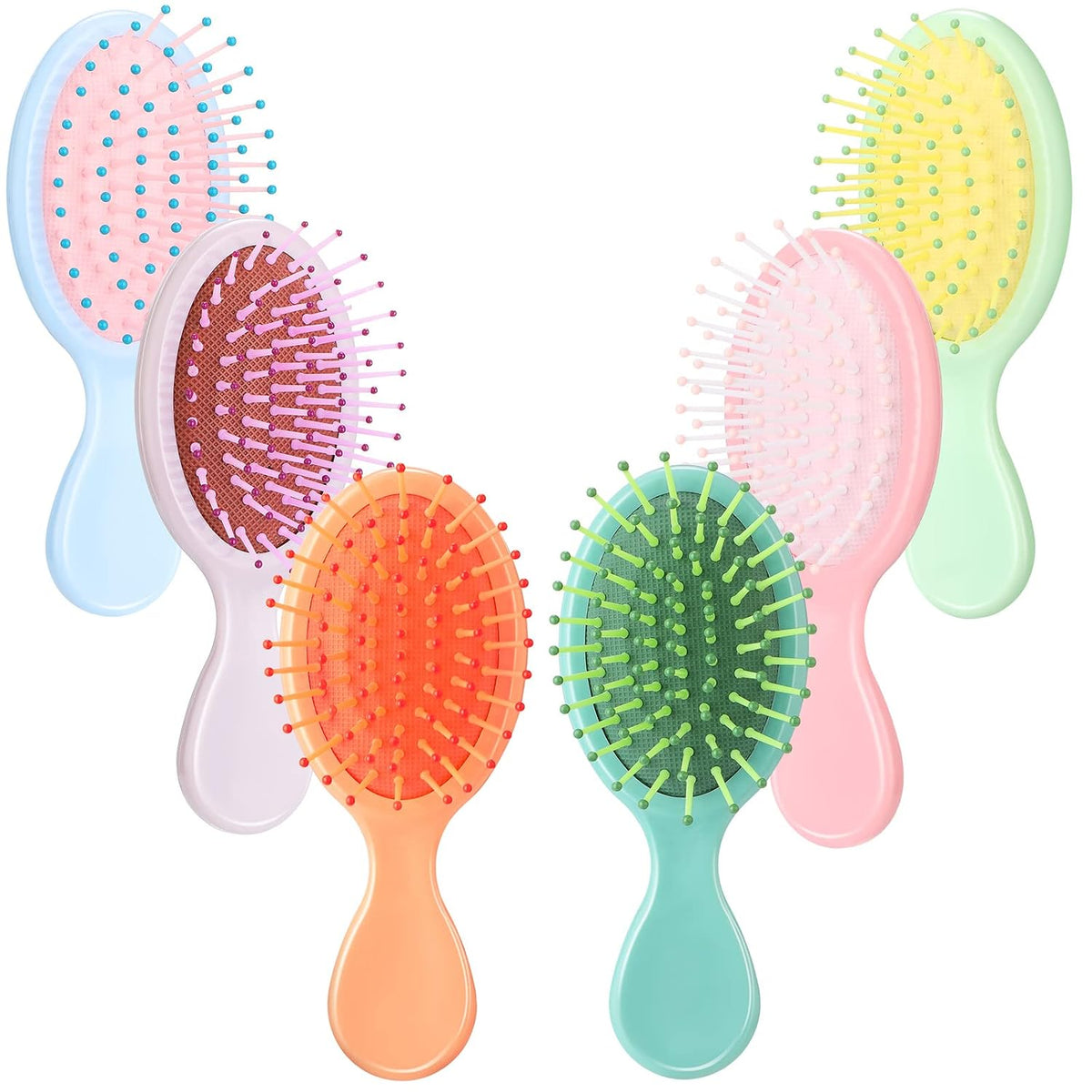 Epakh 6 Pack Mini Detangling Brushes for Kids, Toddlers, and Women - Soft Bristle Hair Brushes for Wet or Dry, Curly Hair in 6 Bright Colors