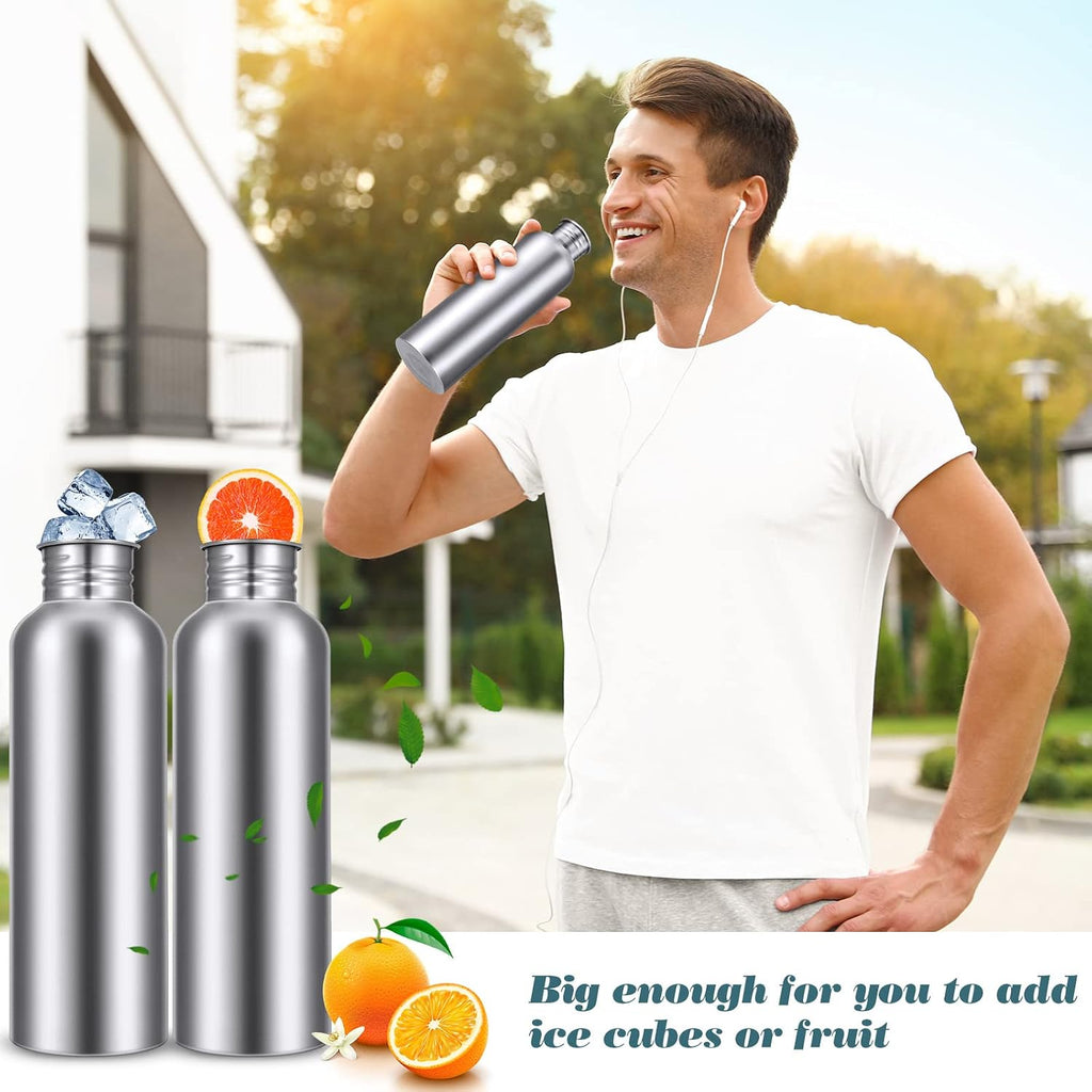 CHENGU 4 Pack Single Wall Stainless Steel Water Bottles 304 18/8 Metal Water Bottle Camping Bottles for Sports, Cyclists, Runners (Silver,26 oz)