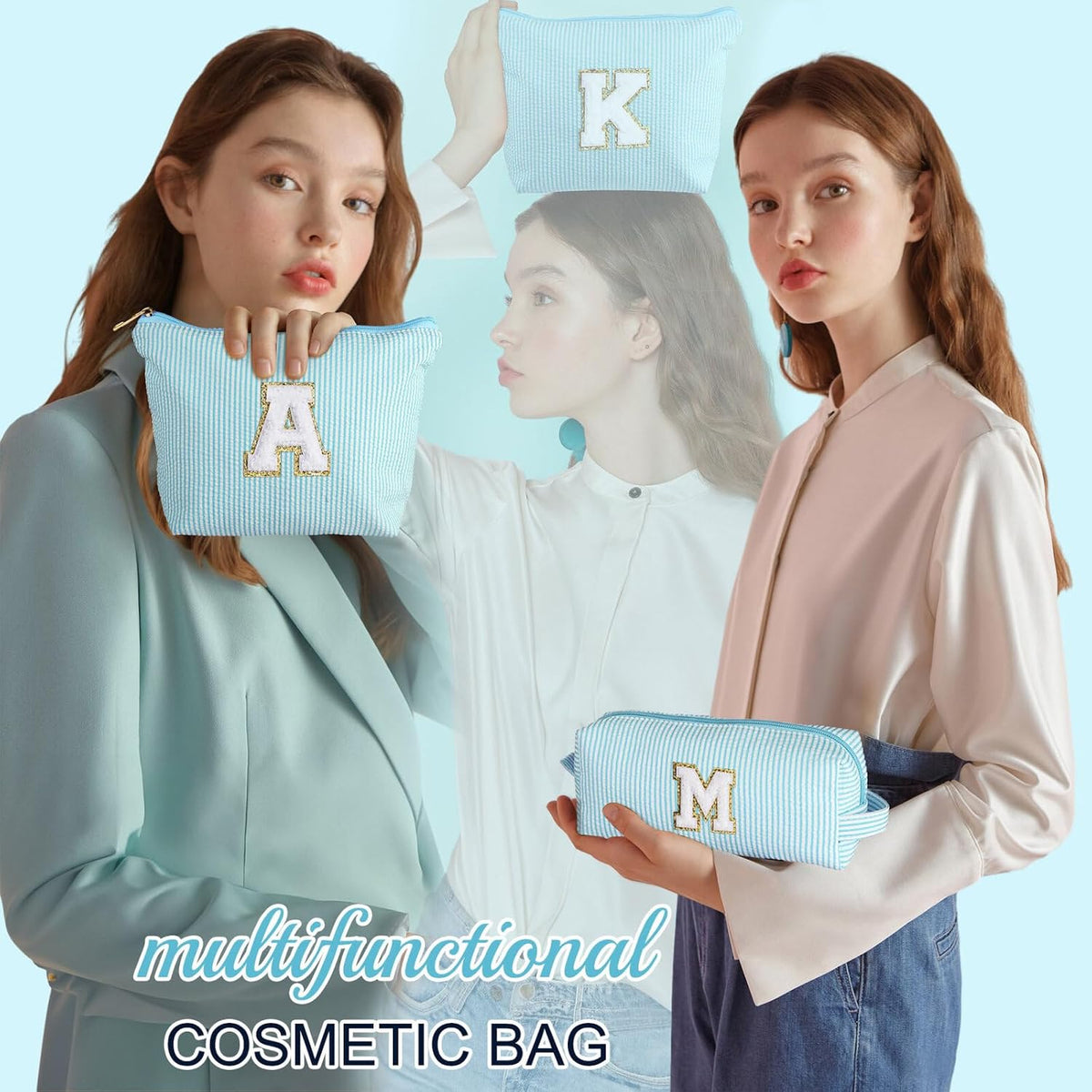 YOOLIFE Travel Makeup Bag for Girls, Initial Makeup Bag | Small Makeup Bag | Teen Girl Gifts for Teenage Girls | Birthday Gifts for Girls | Travel Gifts for Girls | Travel Makeup Bag Organizer - D