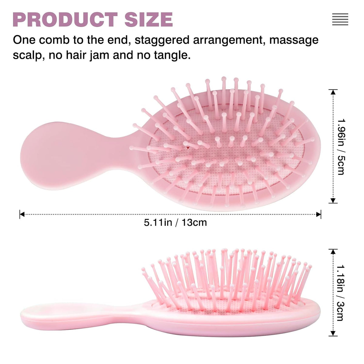 2PCS Mini Detangling Hair Brush for Wet and Dry Hair, Travel-Sized Pink Hairbrush for Men, Women – Compact & Lightweight