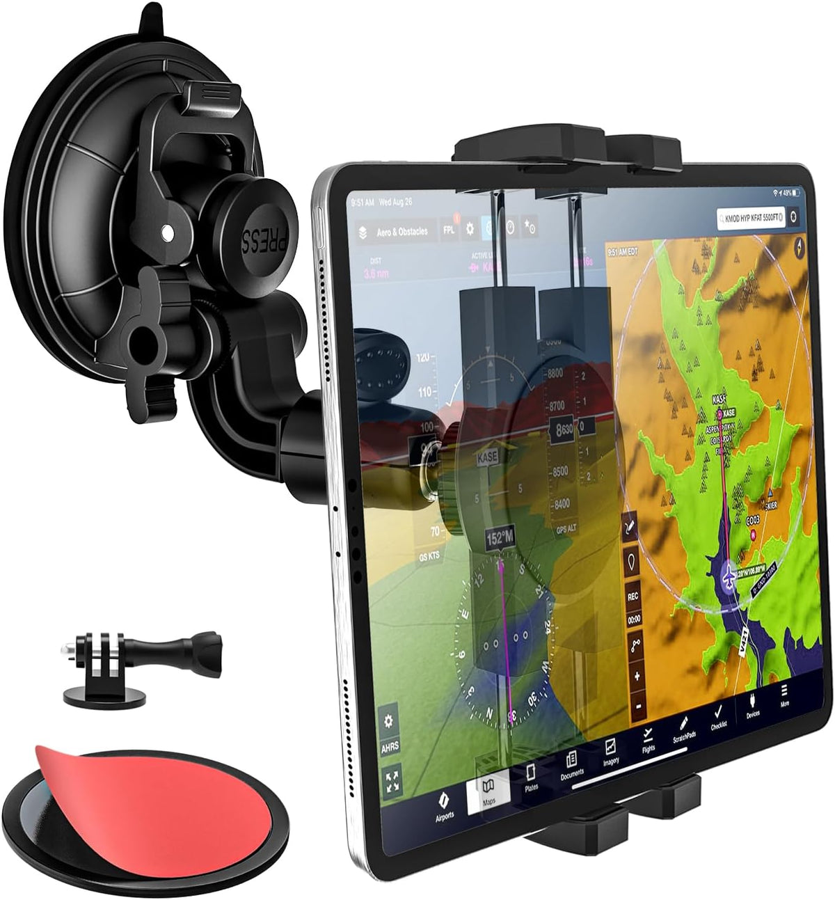 Aircraft Cockpit Tablet Holder Suction [Large Powerful Suction Cup] Aviation Pilot Tablet Mount for Windshield Window Compatible with iPad mini Air Pro, Galaxy Tab, Fold, Phone, Camera, 4-13"