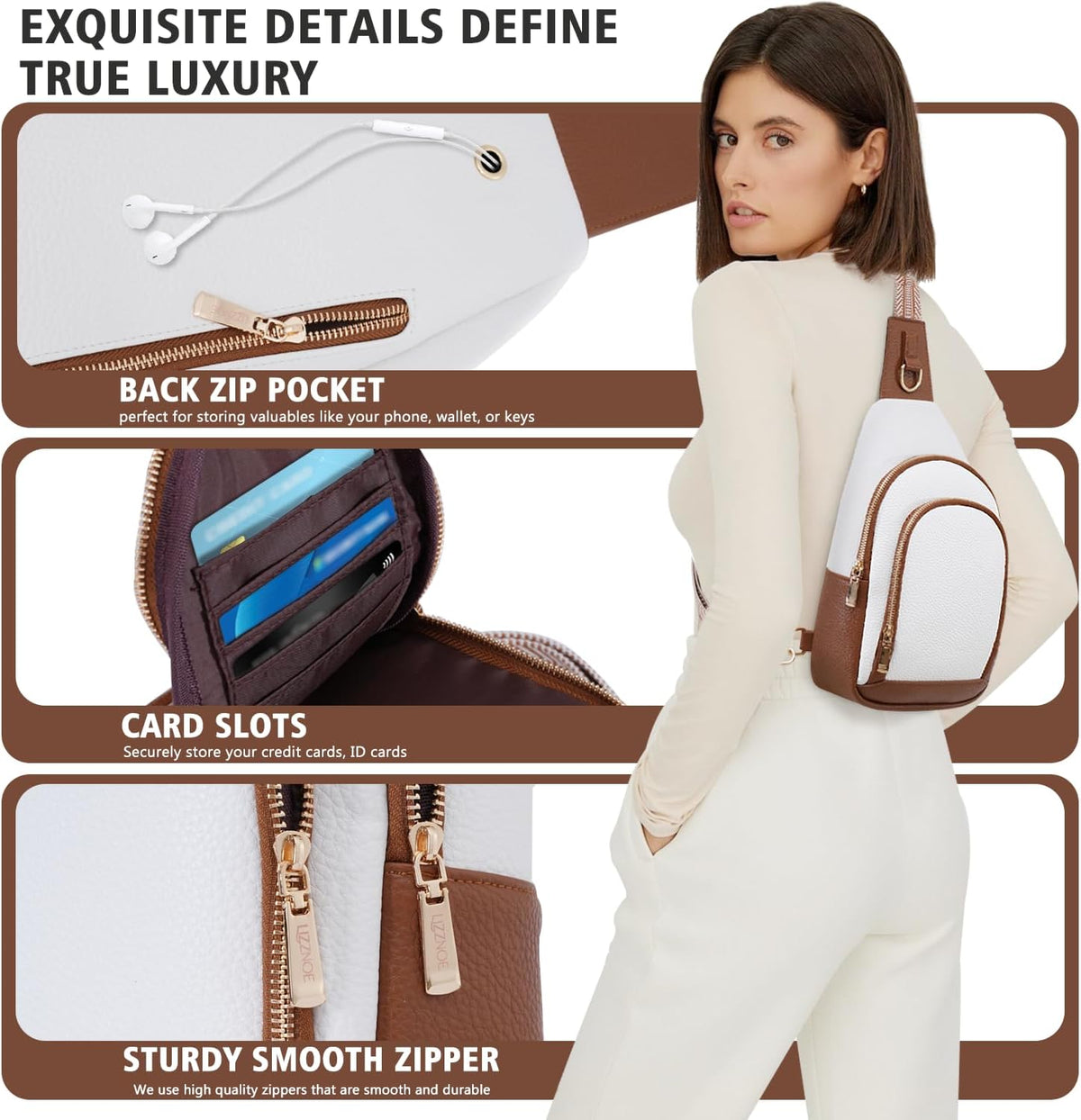 Personalized Crossbody Bag for Women Leather Sling Bags with Initial Letter Pack Chest Bag for Travel, Gift for Wife Mom