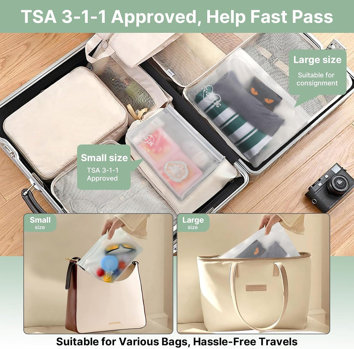 8 Pack Clear Toiletry bags, TSA Approved Quart Size Zipper Bags, PEVA Material BPA Free Leakproof Travel Makeup Cosmetic Bags, Carry on Airport Airline Compliant Bags for Wome&Men