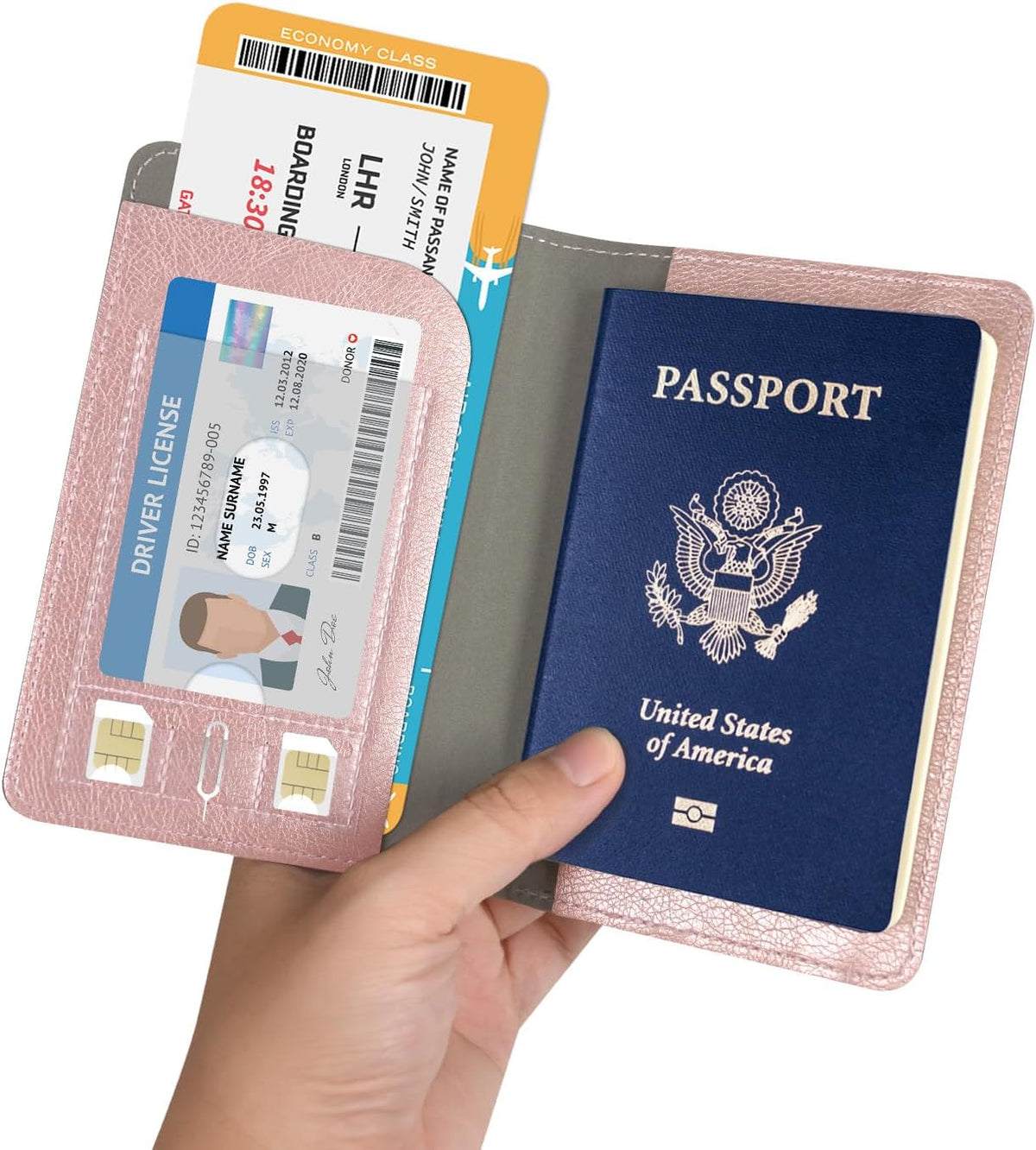 RSAquar Passport Holder for Women and Men, Premium PU Leather RFID Blocking Travel Passport Wallet Cover Documents Organizer, Rose Gold