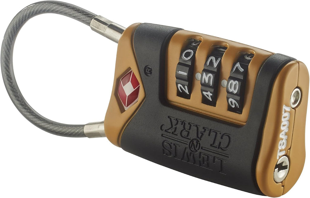 Lewis N. Clark TSA-Approved Easy-to-Set Combination Luggage Lock with Steel Cable, Orange, One Size