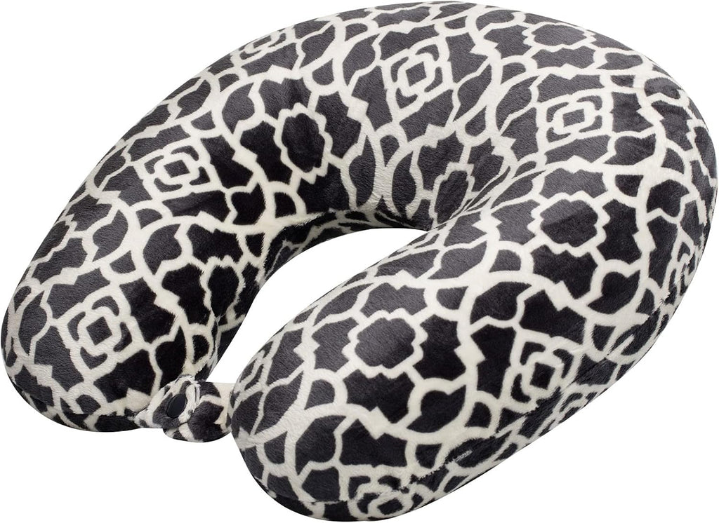 Wolf Essentials Adult Cozy Soft Microfiber Neck Pillow for Travel – Compact, Machine Washable - Perfect for Airplane, Car, or Home Use - Filled and Finished in the USA – Charcoal Trellis