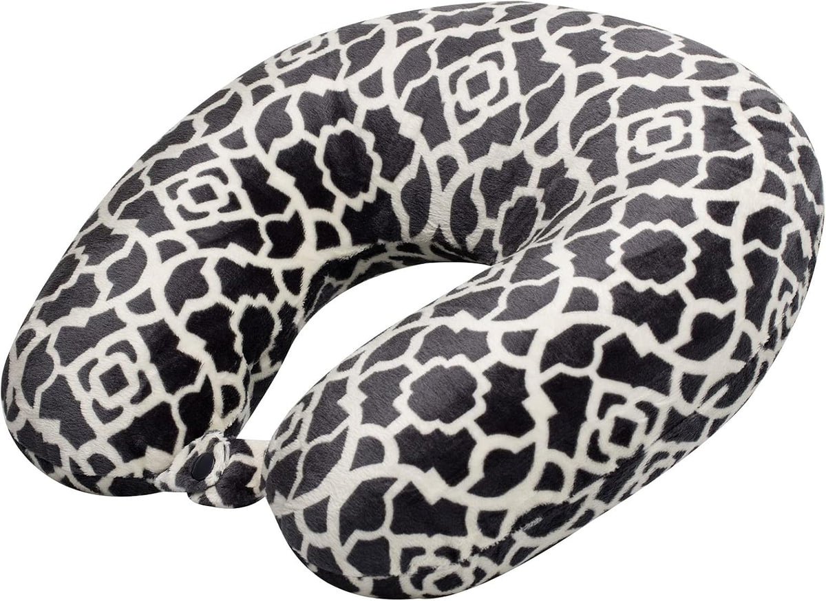 Wolf Essentials Adult Cozy Soft Microfiber Neck Pillow for Travel – Compact, Machine Washable - Perfect for Airplane, Car, or Home Use - Filled and Finished in the USA – Charcoal Trellis
