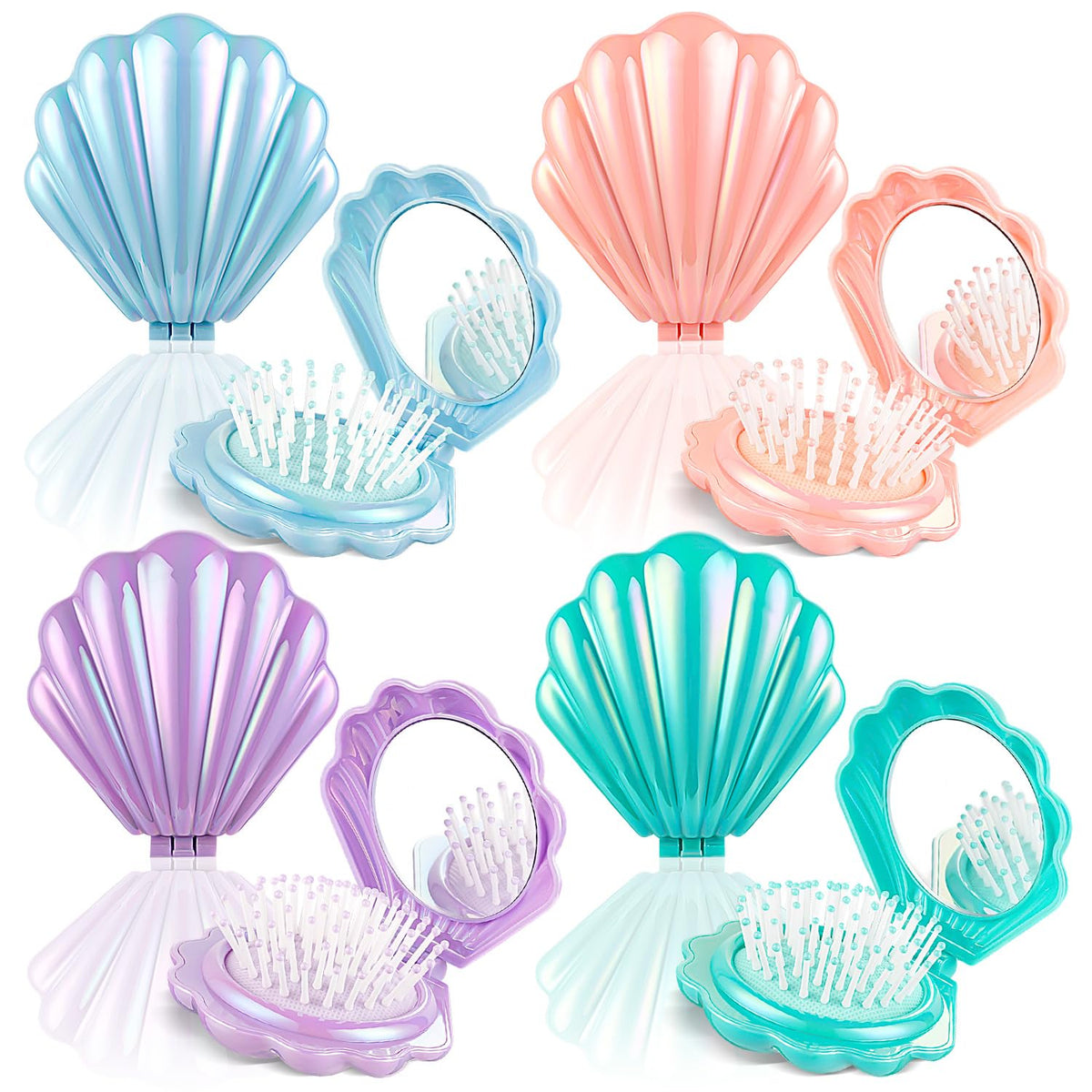 8 Pcs Foldable Travel Shell Hair Brush with Mirror