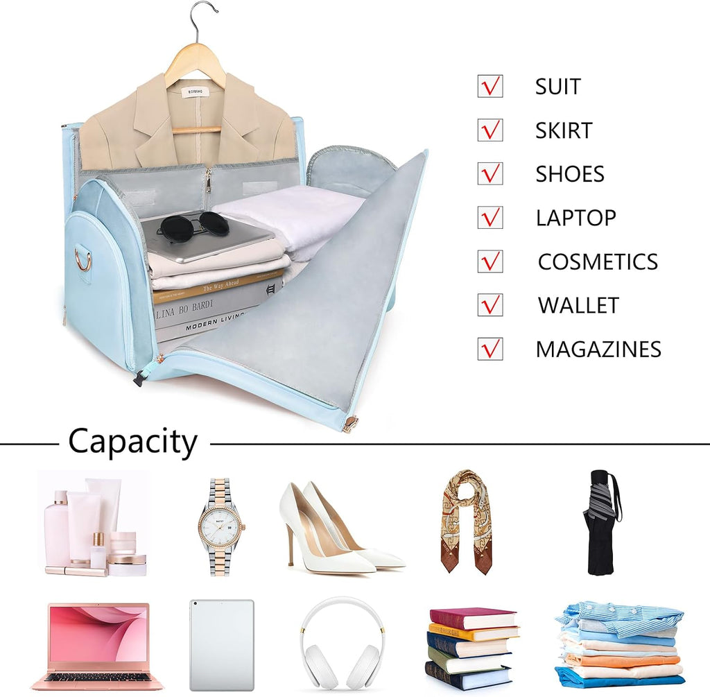 BOLOSTA 2 in 1 Convertible Garment Duffle Bags for Travel Foldable Carry On Garment Bag