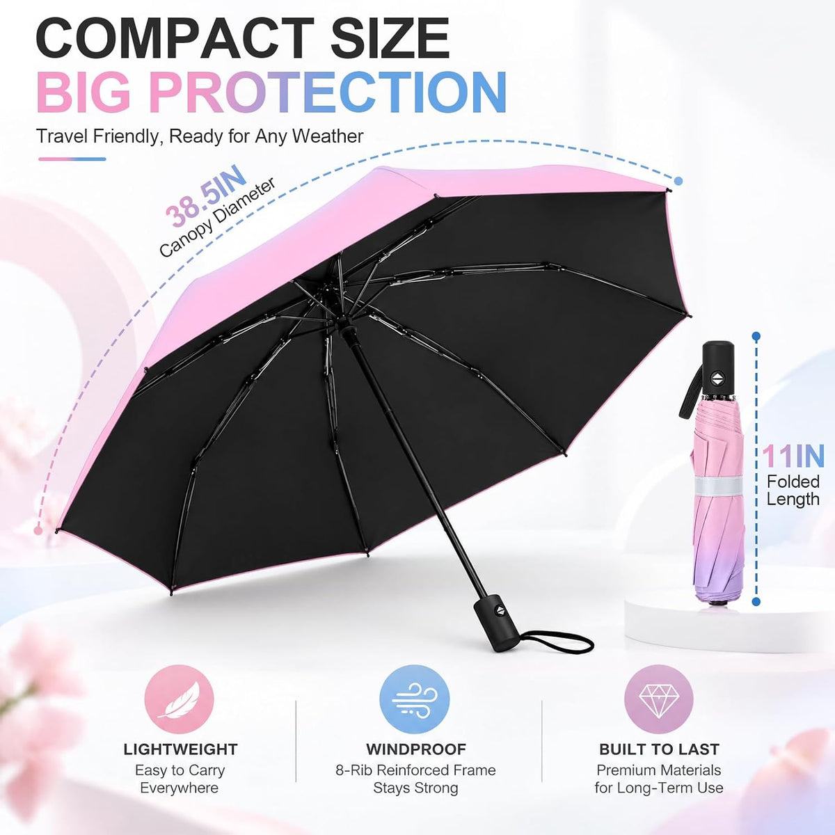 Jexine Windproof Travel Umbrella Compact Small
