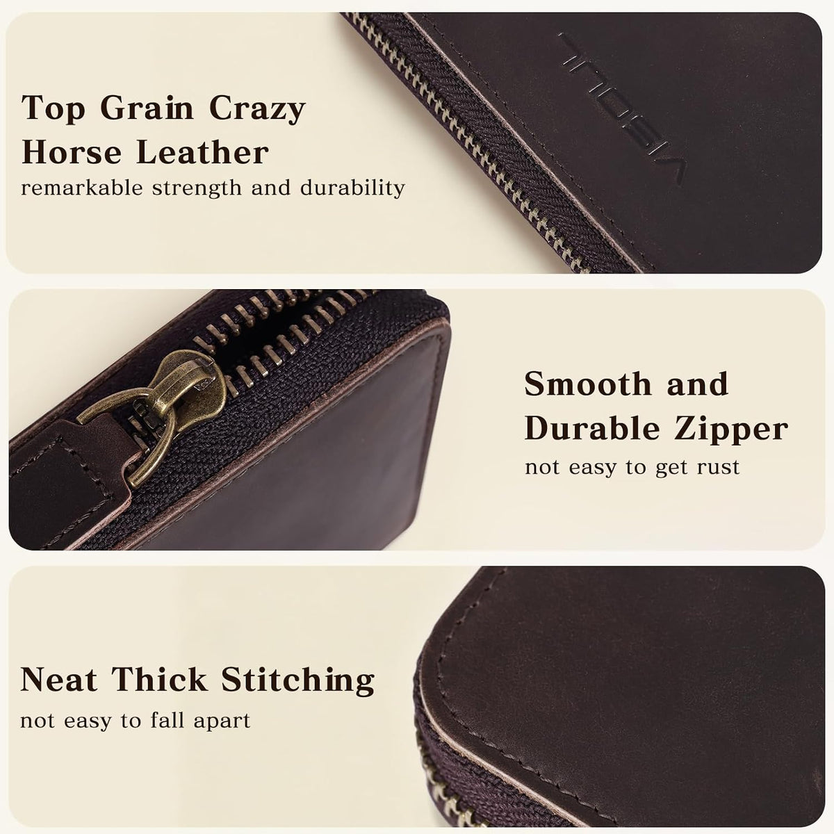 VISOUL Long Zip Around Pouch Wallet for Men Crazy Horse Leather with RFID Blocking, Large Clutch Cash Long Travel Wallet with 12 Card Slots-Coffee