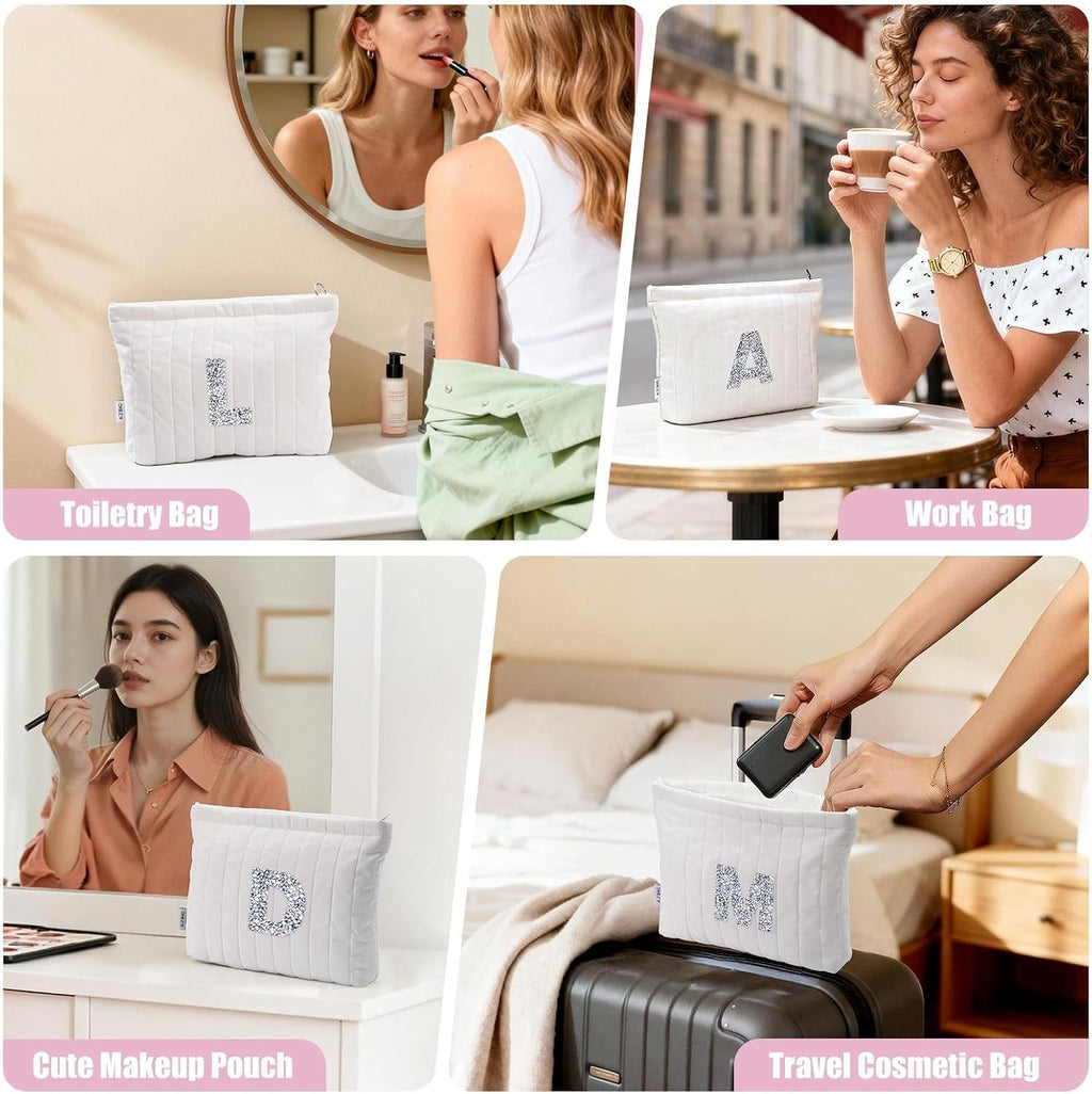 A-Z BAG Personalized Makeup Bag for Women, Bridesmaid Gifts (S, Diamond)