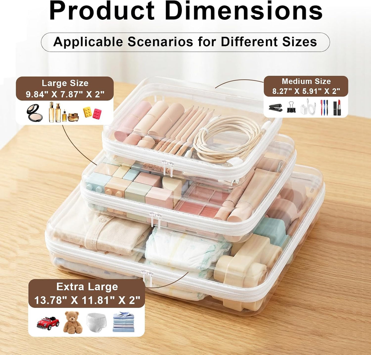 HOUYEE 3 Pack Clear Hard Shell Zipper Case (M,L,XL)