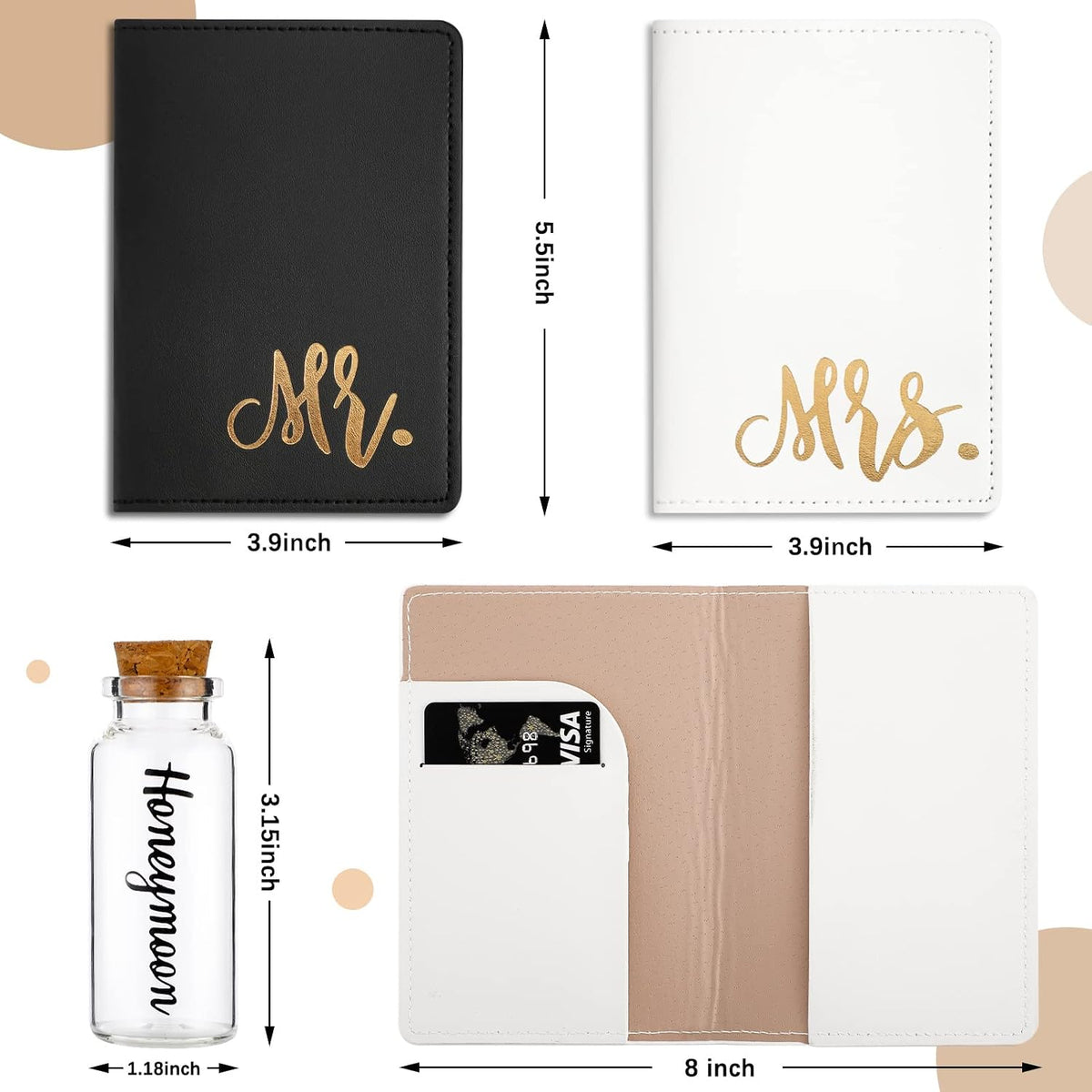 Saintrygo 5 Pcs Mr and Mrs Passport Holder Luggage Tags Honeymoon Set